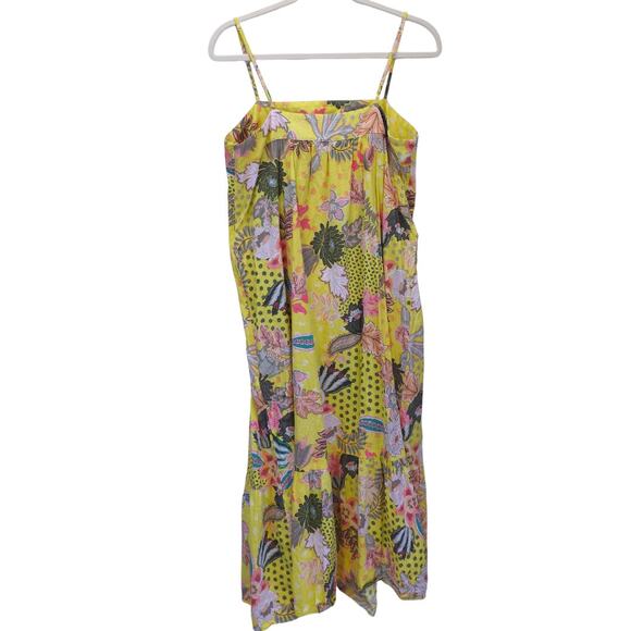 Loft Yellow Tropic Strappy Tiered Midi Dress - Size 10 - Picture 5 of 5